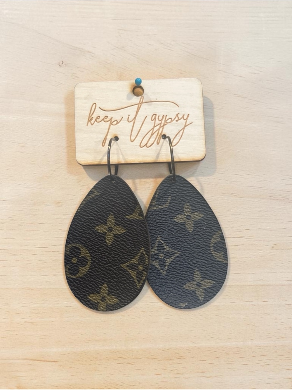 NWT Keep it Gypsy LV Teardrop leather Earrings -